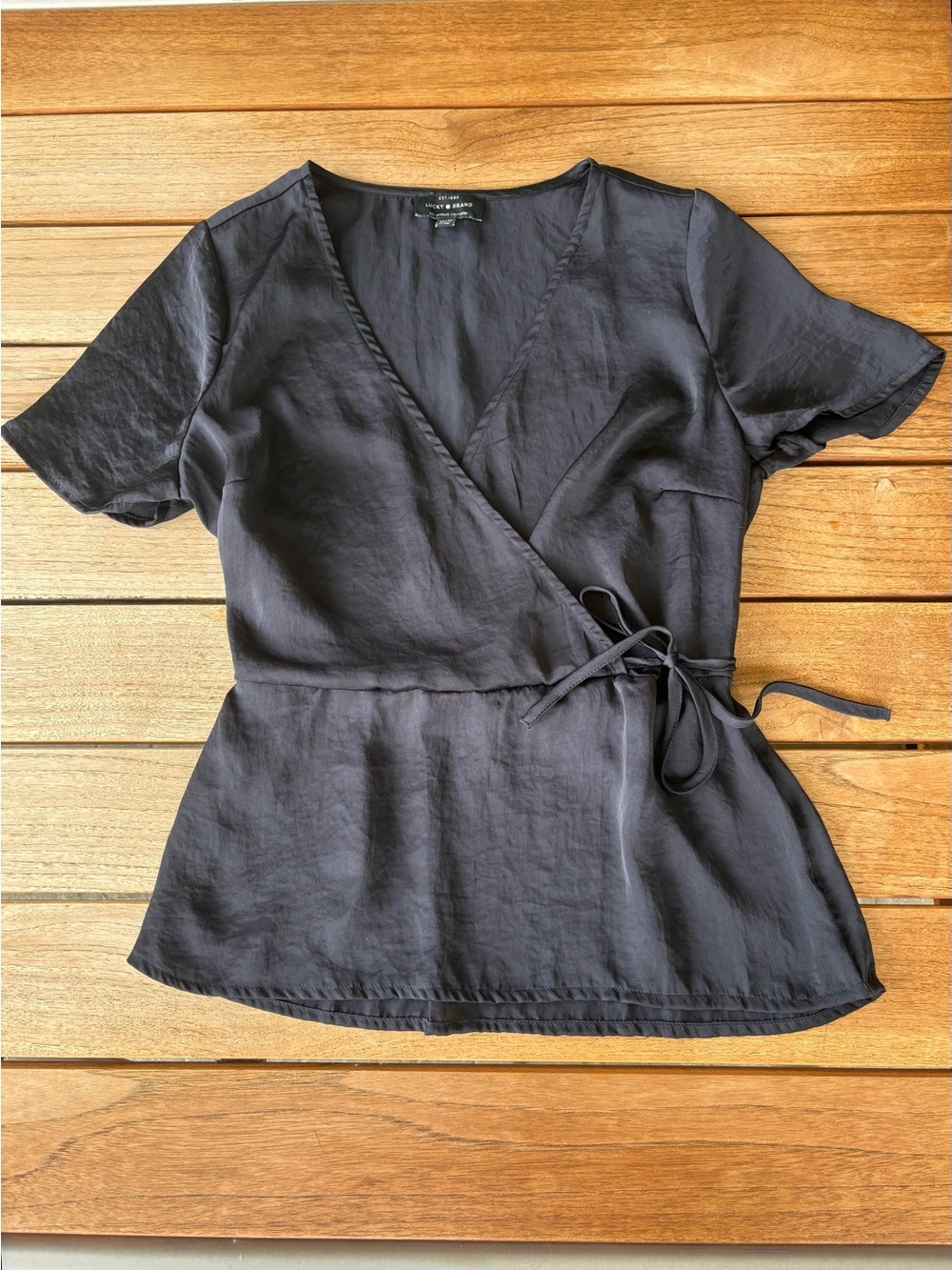 Lucky Brand Black Short-Sleeve Wrap Blouse